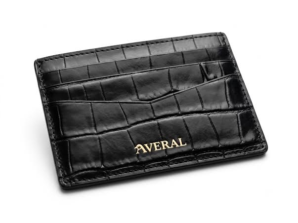 Tarjetero de Piel de Becerro Italiana Negro con Grabado Cocodrilo | 6 Tarjetas