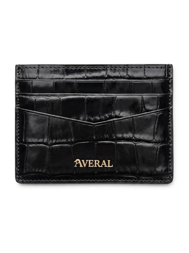 Tarjetero de Piel de Becerro Italiana Negro con Grabado Cocodrilo | 6 Tarjetas