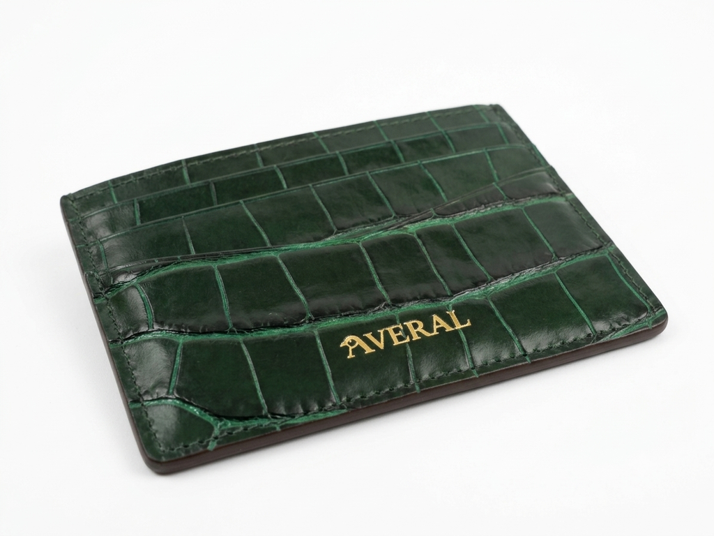 Tarjetero de Piel de Becerro Italiana Verde con Grabado Cocodrilo | 6 Tarjetas